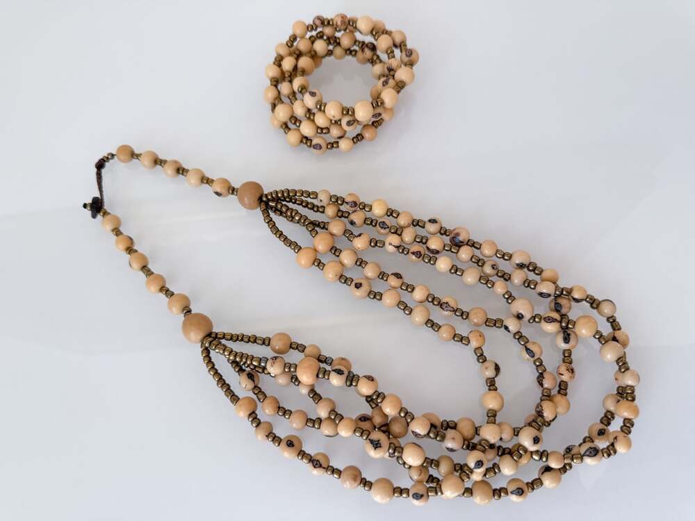 Boho Multi-Strand Tagua Seed Bead Necklace and Bracelet Set